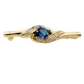 9ct Gold Blue Topaz / Diamond Bar Brooch